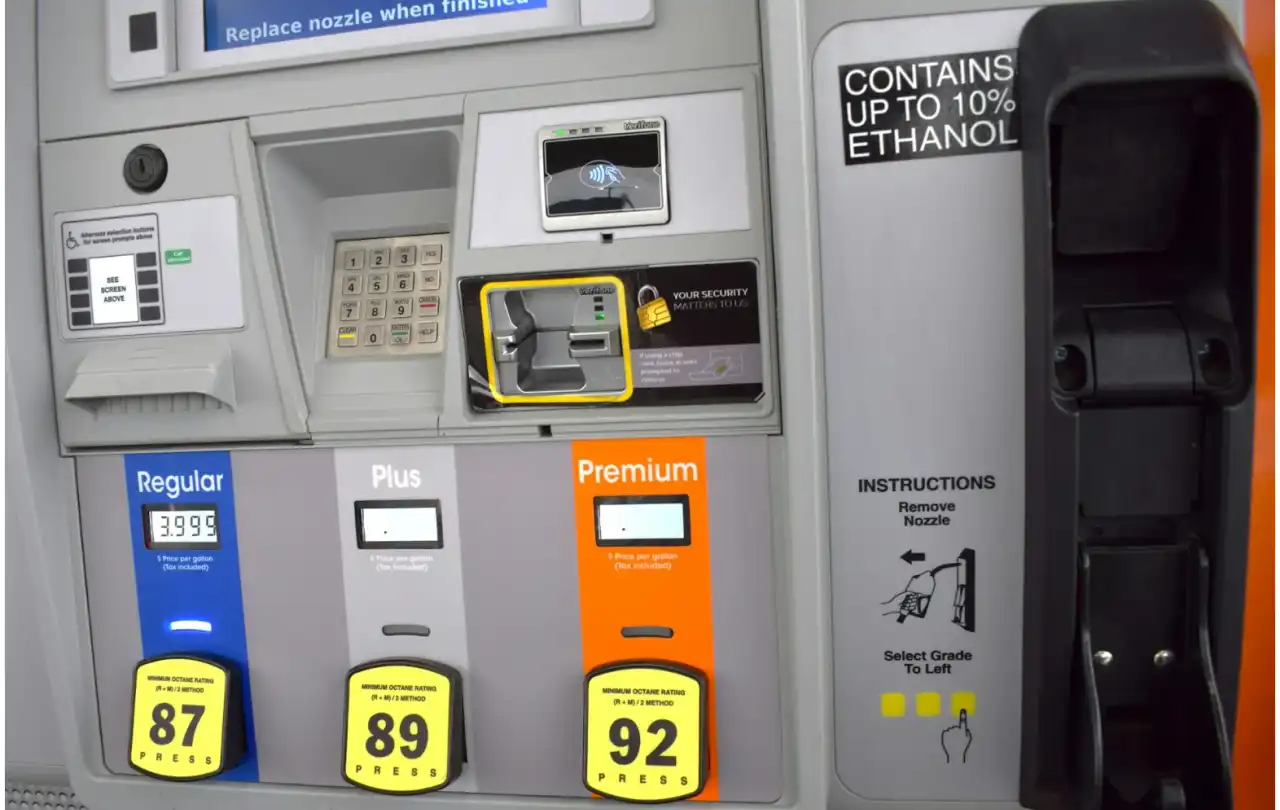 Gas station payment terminal connected to petroleum forecourt data and EMV communication infrastructure